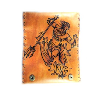 Καπνοθήκη Δερμάτινη Πυρογραφία Ποσειδώνας